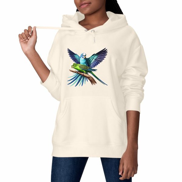 Sweat à capuche perruches épais unisexe, coton bio et polyester recyclé